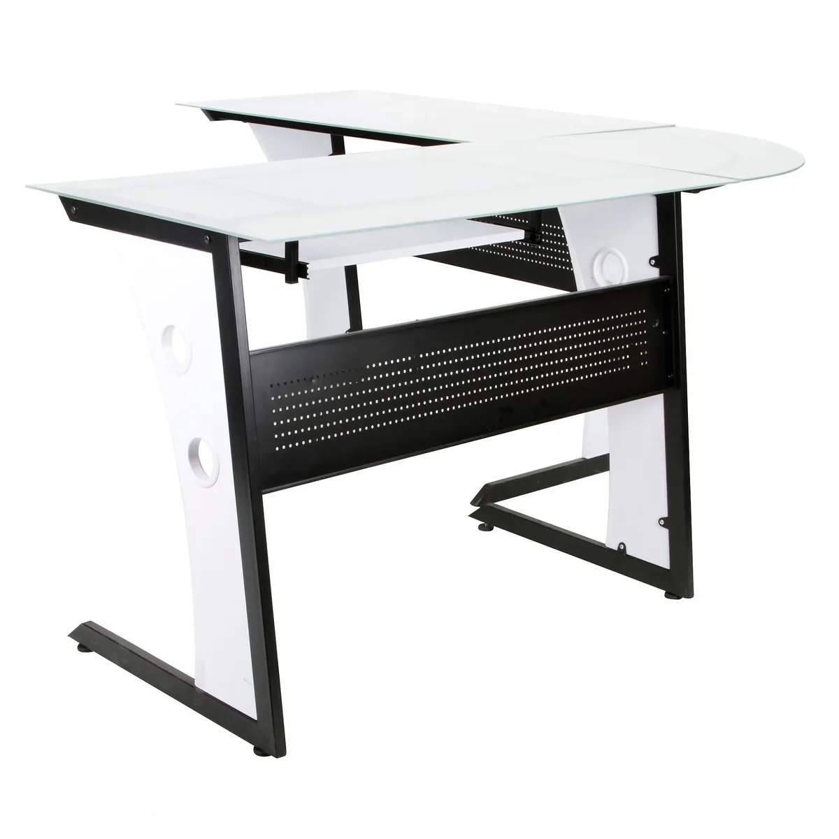 JUST HOME COLLECTION - Escritorio en L Blanco de Vidrio Ejecutivo