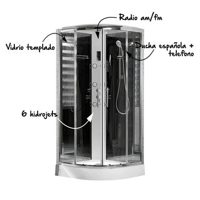 Cabina de ducha curva 90x90cm con Ducha espaola + 6 hidrojets