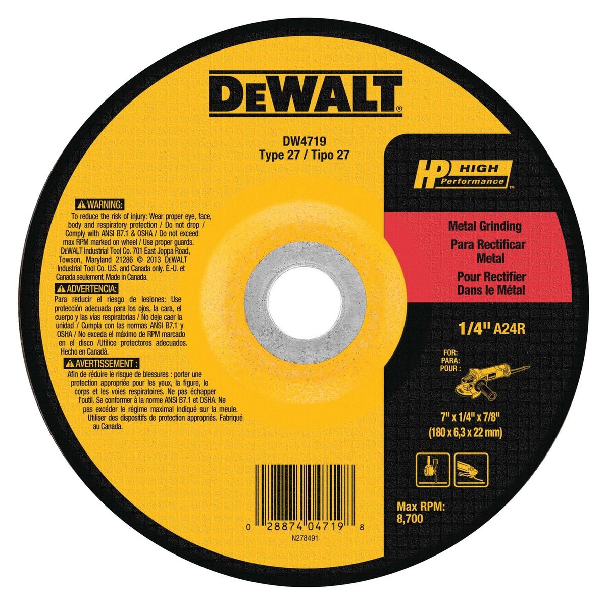 DEWALT - Disco Desbaste para metal HP 7"