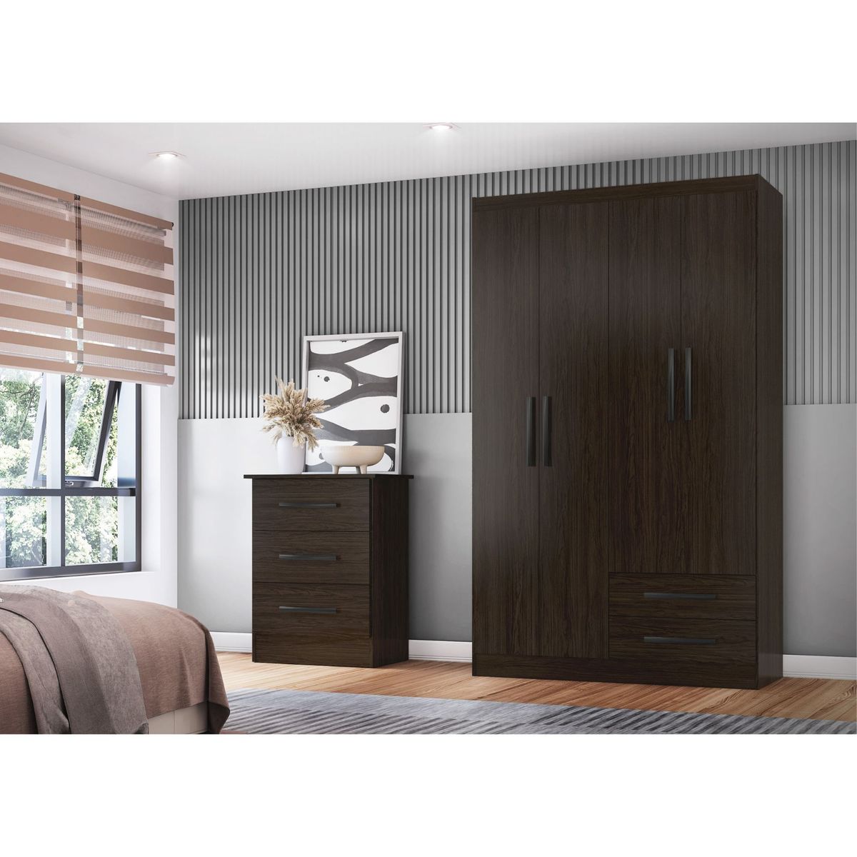 CASA BONITA - Ropero 4 Puertas 2 Cajones 109x47x183cm