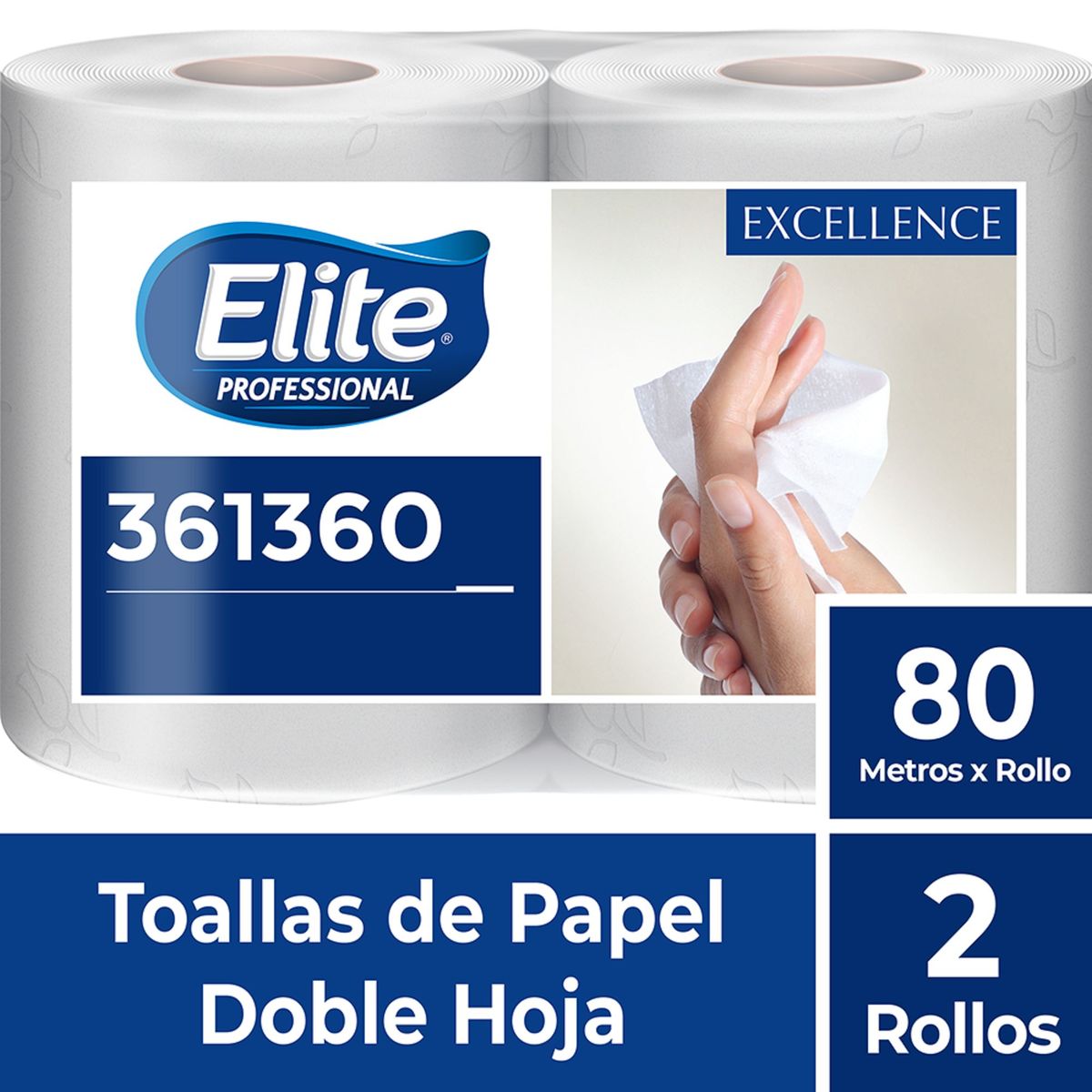 ELITE PROFESSIONAL - Toalla de papel Absorbente Doble Hoja 2x80m