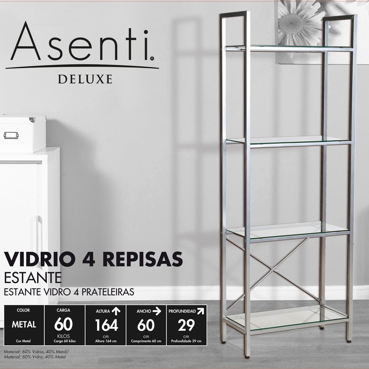 JUST HOME COLLECTION - Estante de Vidrio 4 Repisas