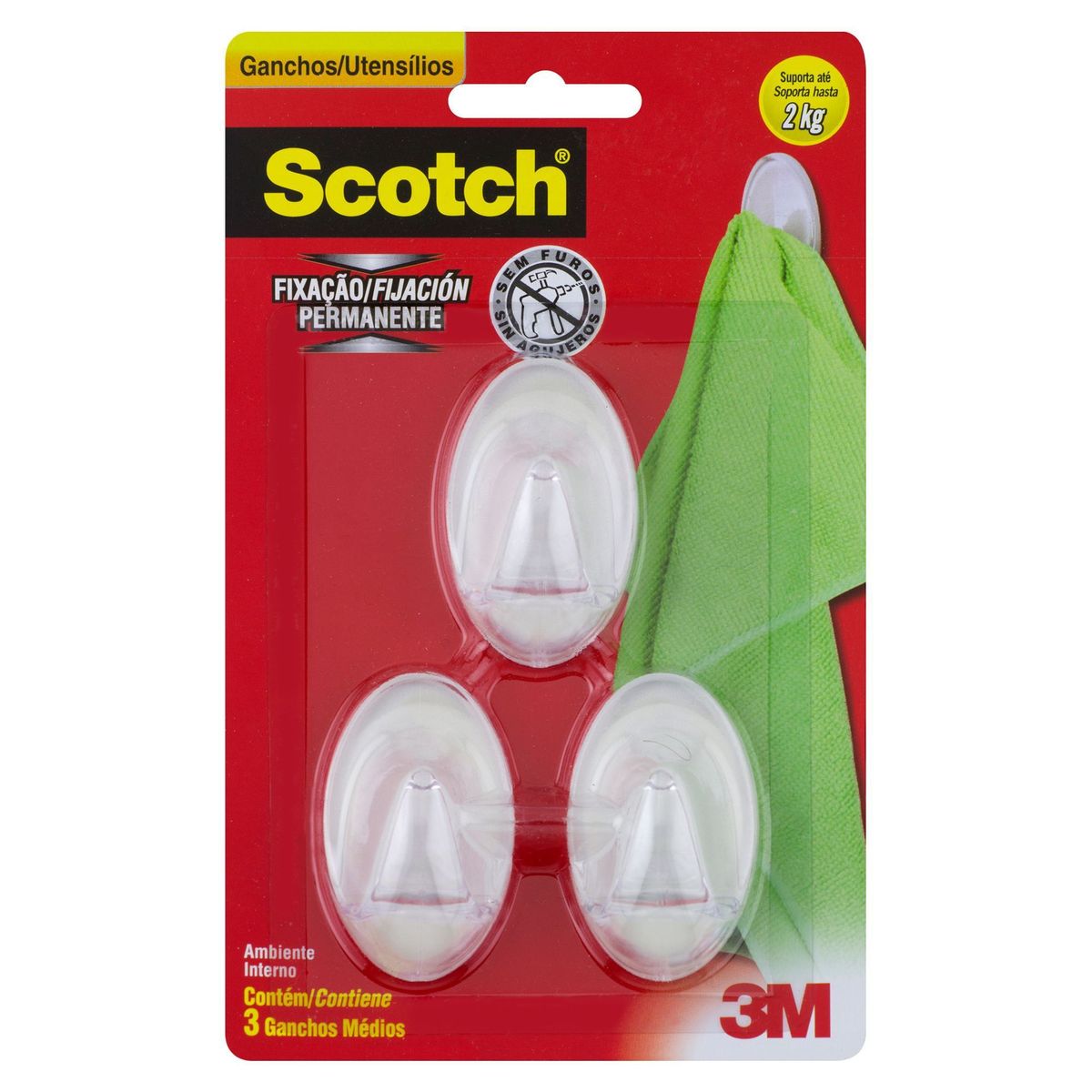 3M - Gancho Scotch Mediano Transparente 2 kg. x 3 unid.