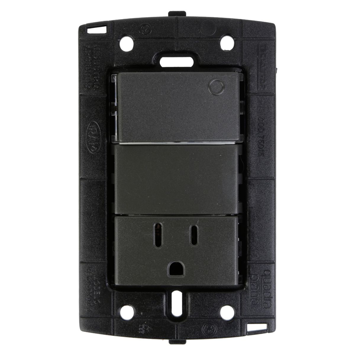 HALUX - Interruptor + Tomacorriente Simple P/T Piano Quadra Negro