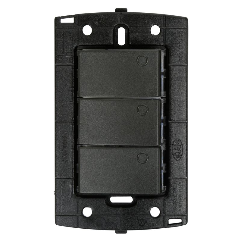 HALUX - Interruptor Triple Halux Piano Quadra Negro