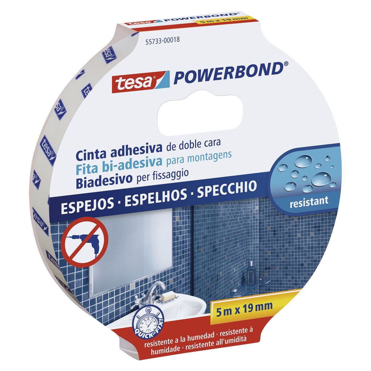 TESA - Cinta Doble Contacto Tesa para Baño 19 mm x 5 m