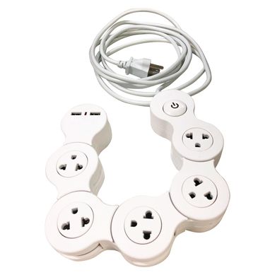 Extensin 5 Tomas Universal + Tierra 5 Metros 2 Puertos USB Blanco
