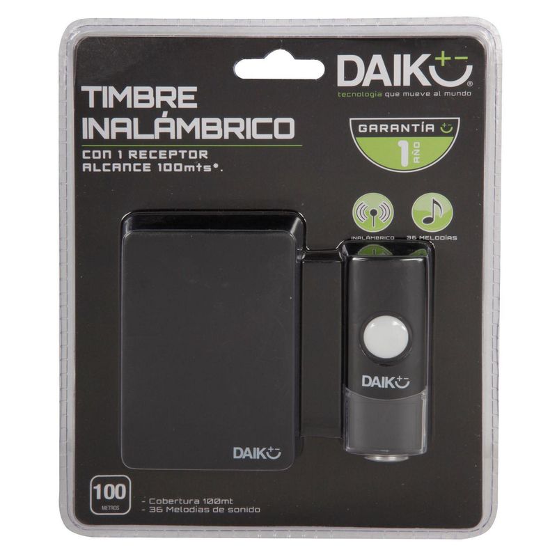 DAIRU - Timbre Inalámbrico Negro 100 m