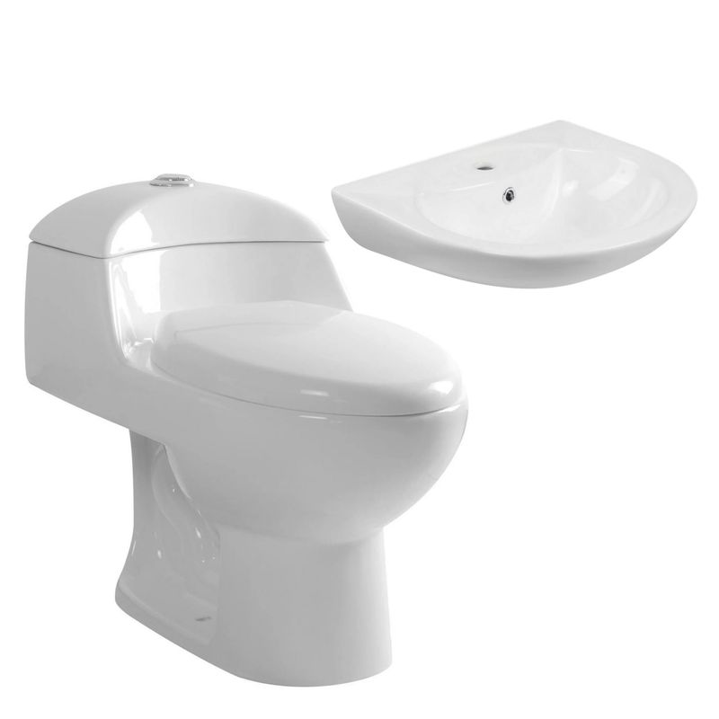 SENSI DACQUA - Lavamanos Sobre Pedestal Florencia Blanco + WC Inodoro One Piece Lara Plus Blanco