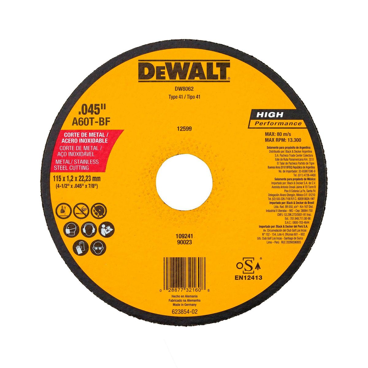 DEWALT - Disco de Corte metal 4.1/2 x 1.2 mm HP