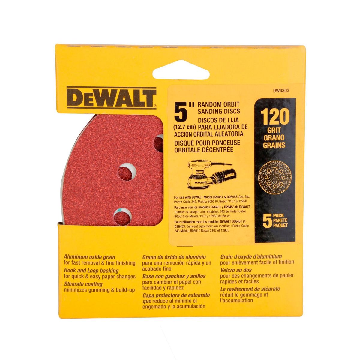 DEWALT - Disco Lija 5" Grano 120 Pack x 5 Unid.