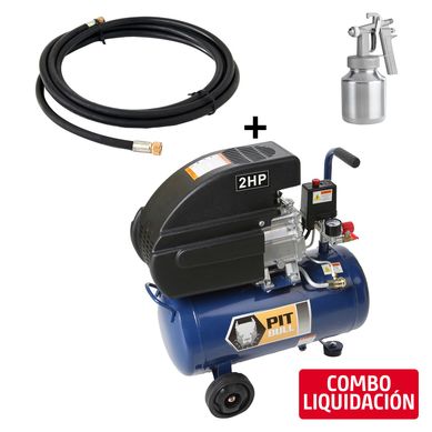 Combo Compresora de Aire 2 HP 24 Litros Pitbull + Manguera de Aire 1/4
