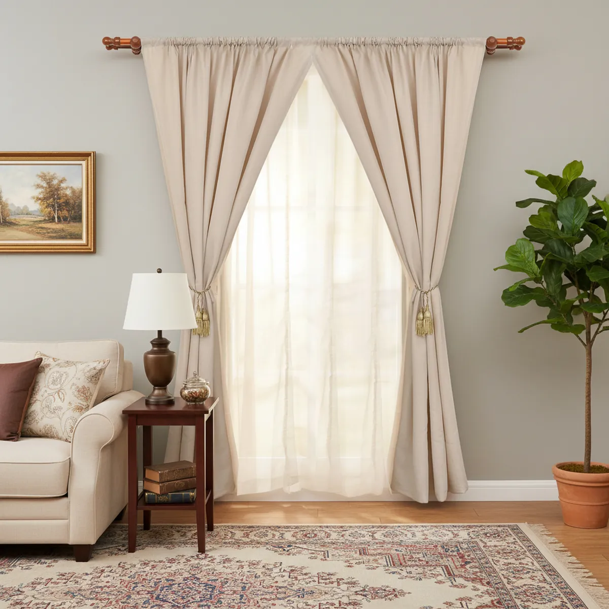 CASA BONITA - Cortina de Tela y Velo 145x220cm Café