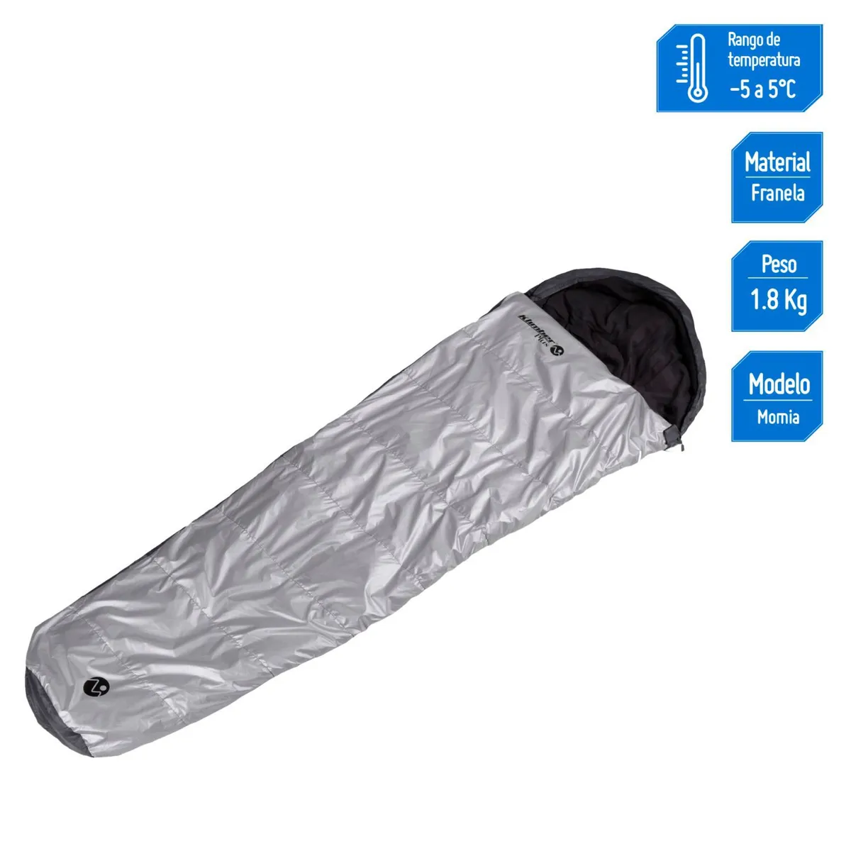 KLIMBER - Bolsa de dormir Momia 230 cm -5°C a 5°C Plus Plateado; Negro