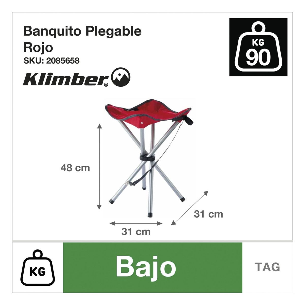 KLIMBER - Banquito plegable rojo para camping