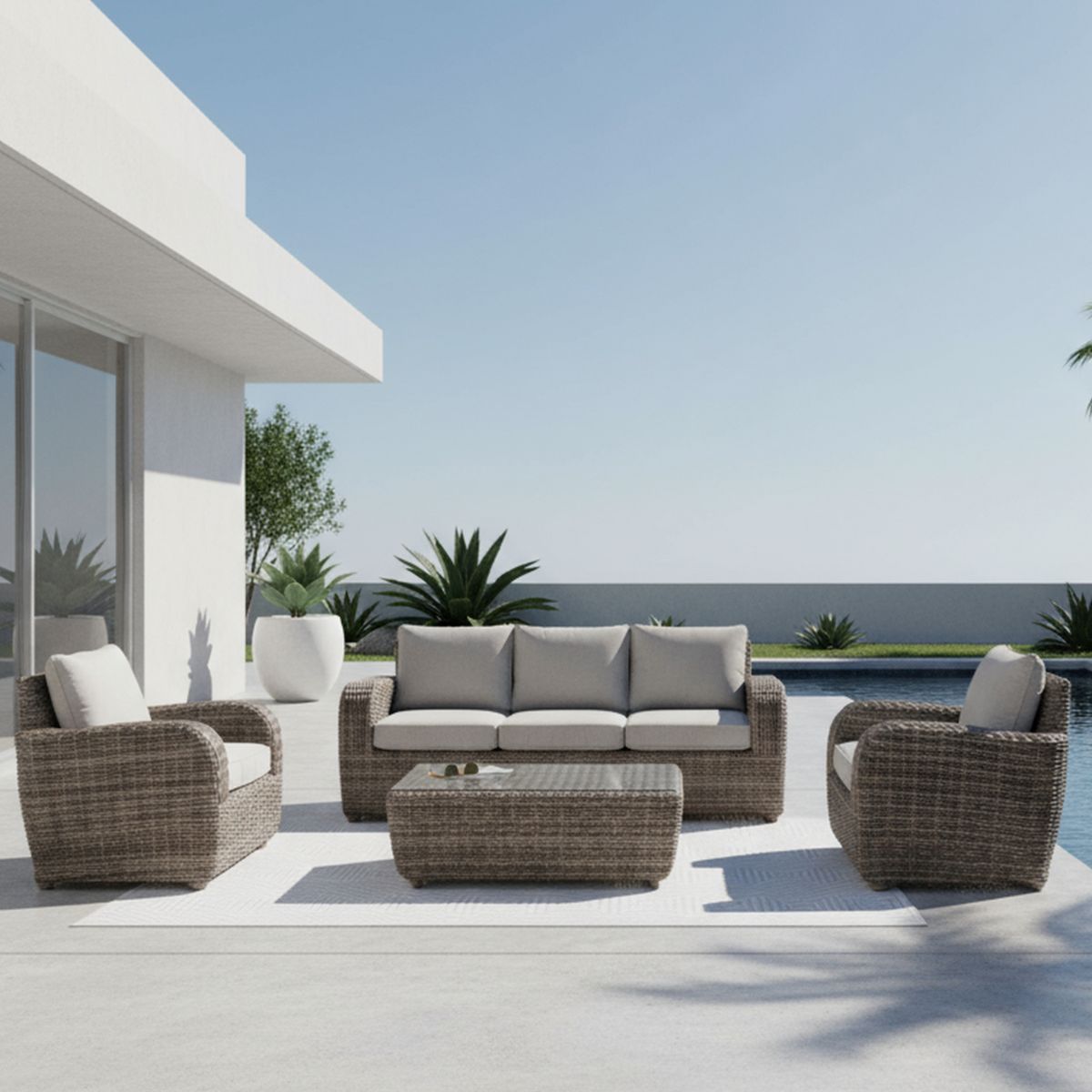 JUST HOME COLLECTION - Juego de Living de Terraza Asturia 5 Personas Café