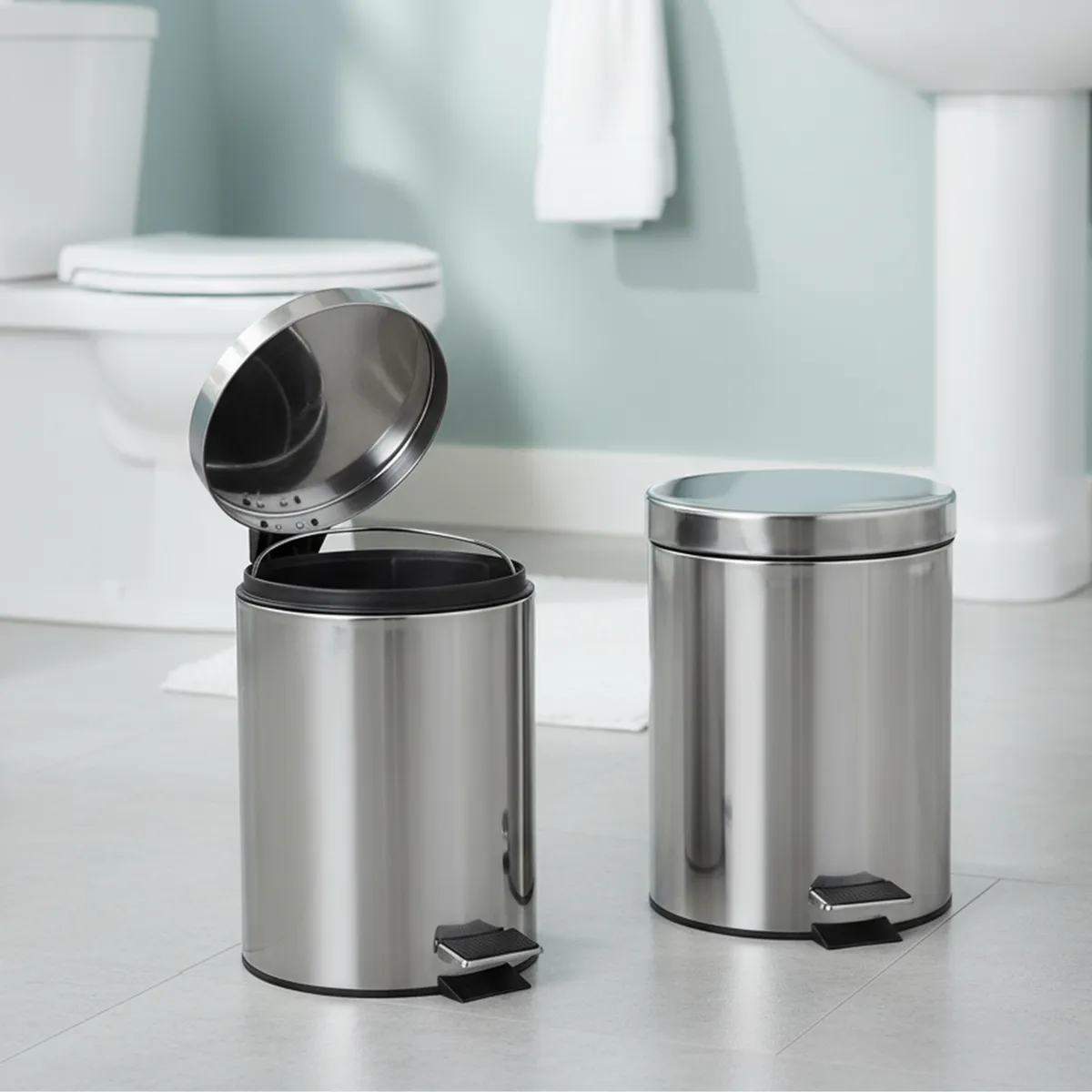 JUST HOME COLLECTION - Set Papeleras Redondas de Metal con Pedal 5L