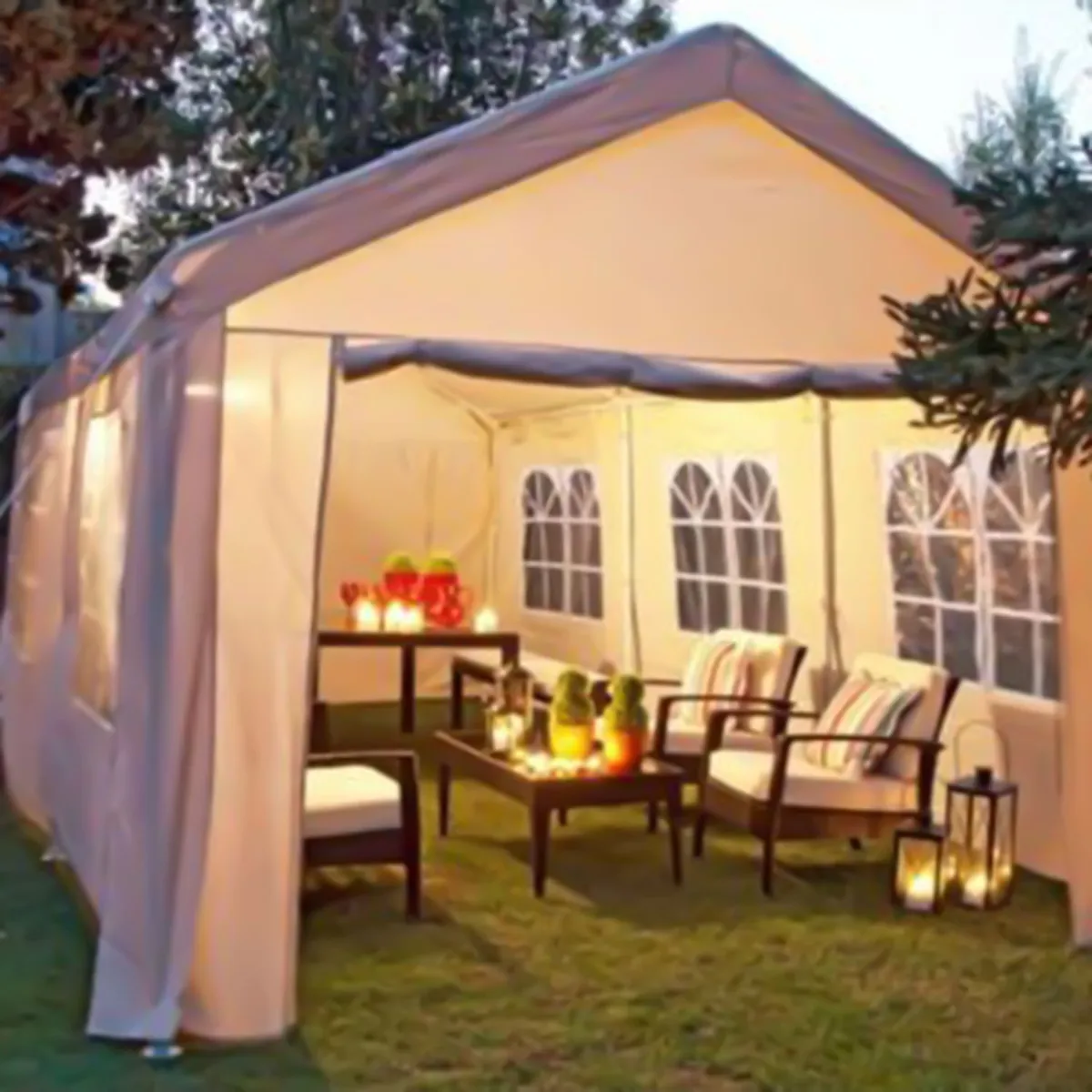 JUST HOME COLLECTION - Toldo Armable Acero Blanco con Cortinas 3X6 M