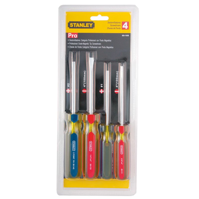STANLEY - Desarmador Profesional Acero Set 4 Piezas Stanley