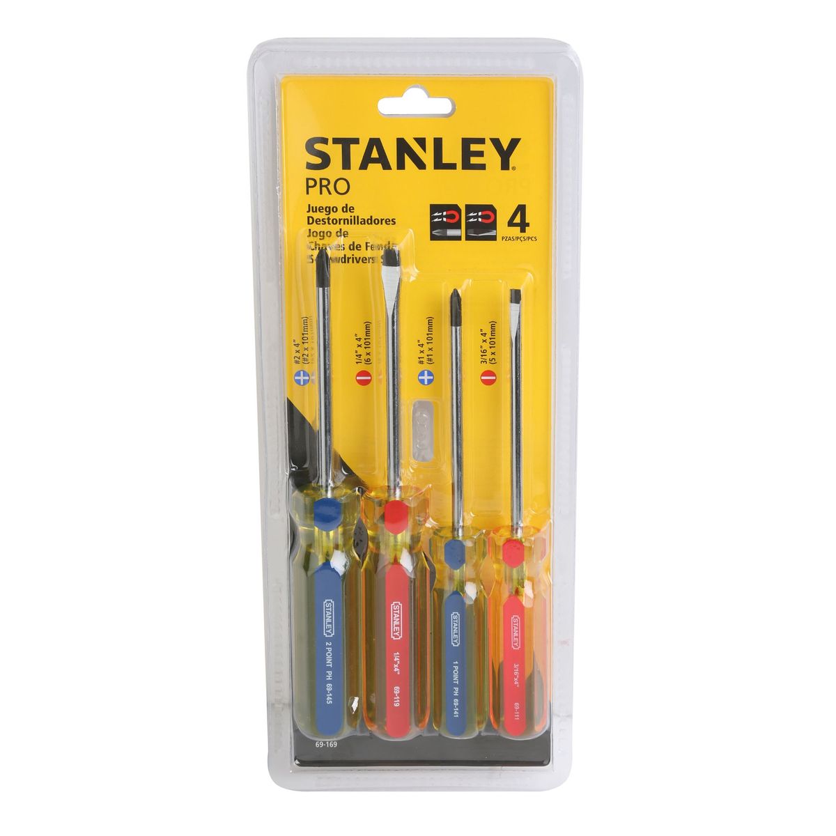 STANLEY - Desarmador Profesional Acero Set 4 Piezas Stanley