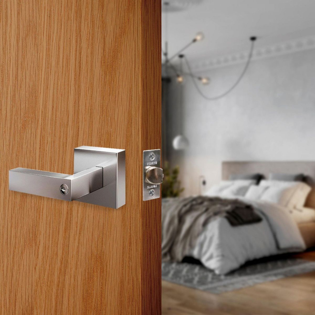 FORTE - Cerradura de Manija Dormitorio Cuadrada Acero Inoxidable