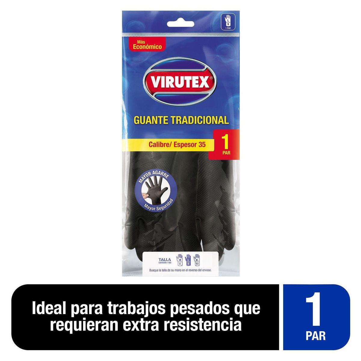 VIRUTEX - Guante Tradicional Calibre 35 Talla L - Negro.