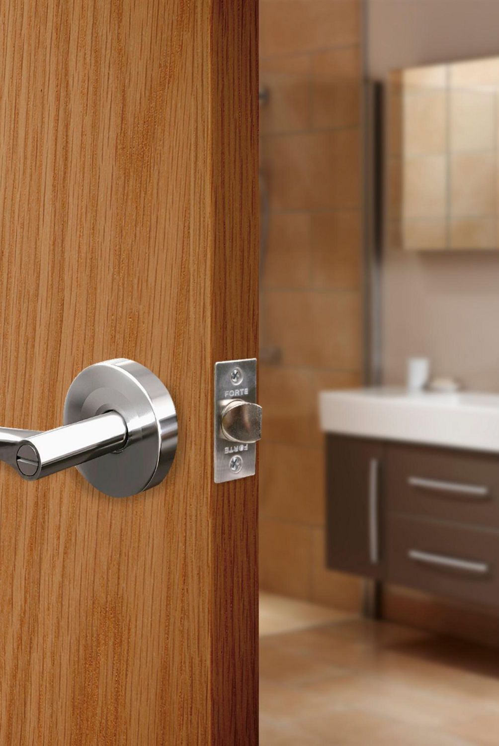 FORTE - Cerradura de Manija Baño Onda Acero Inoxidable