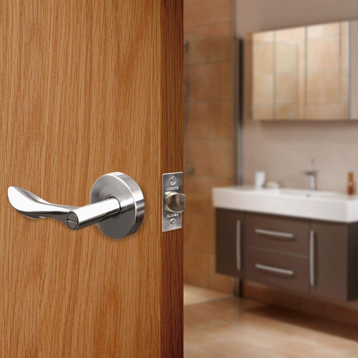 FORTE - Cerradura de Manija Baño Onda Acero Inoxidable