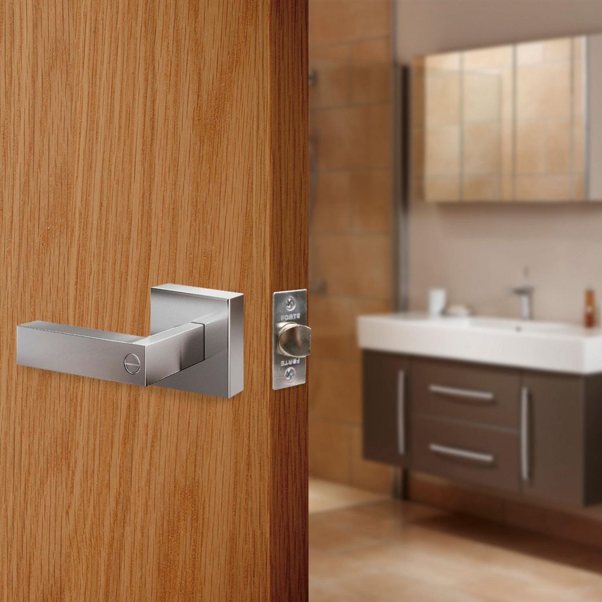 FORTE - Cerradura de Manija Baño Cuadrada Acero Inoxidable