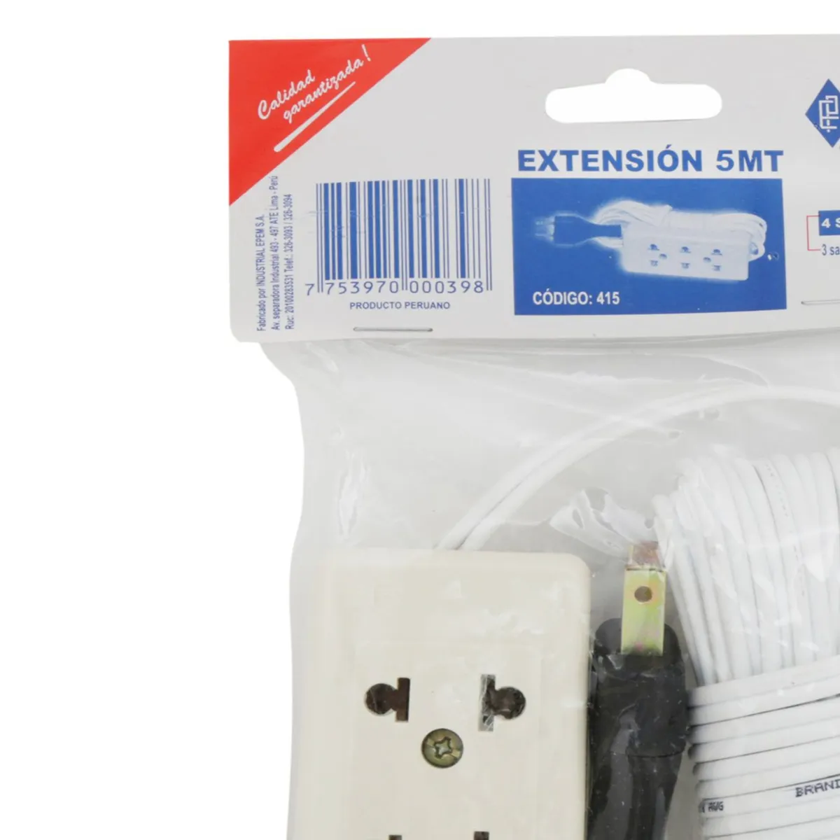 EPEM - Extensión eléctrica 3 Tomas Universal 5 Metros Blanco