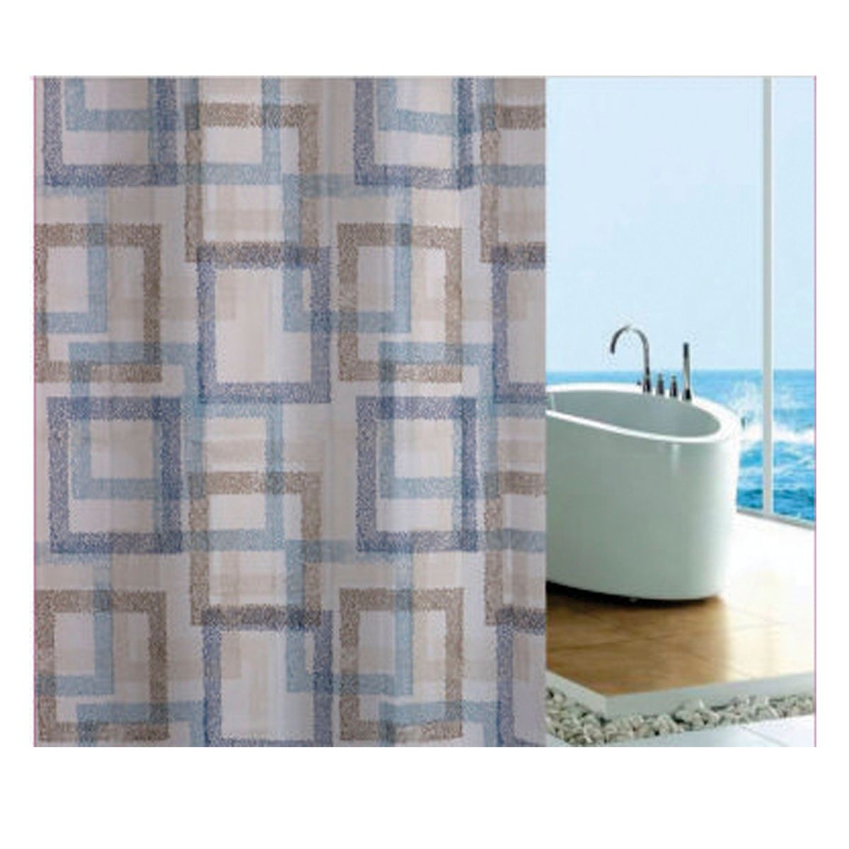 DOS POR MEDIO - Cortina de Baño Peva Cuadrado Azul y Verde 180x180cm