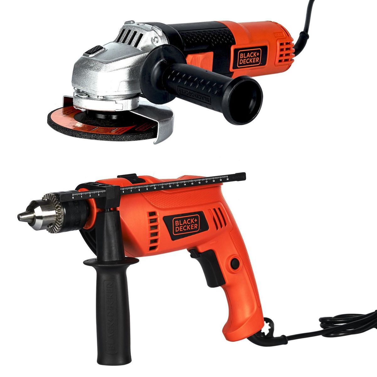 BLACK+DECKER - Taladro Percutor Eléctrico Black+Decker 1/2" 550W + Amoladora Angular Electrica 4-1/2" 820W HD555