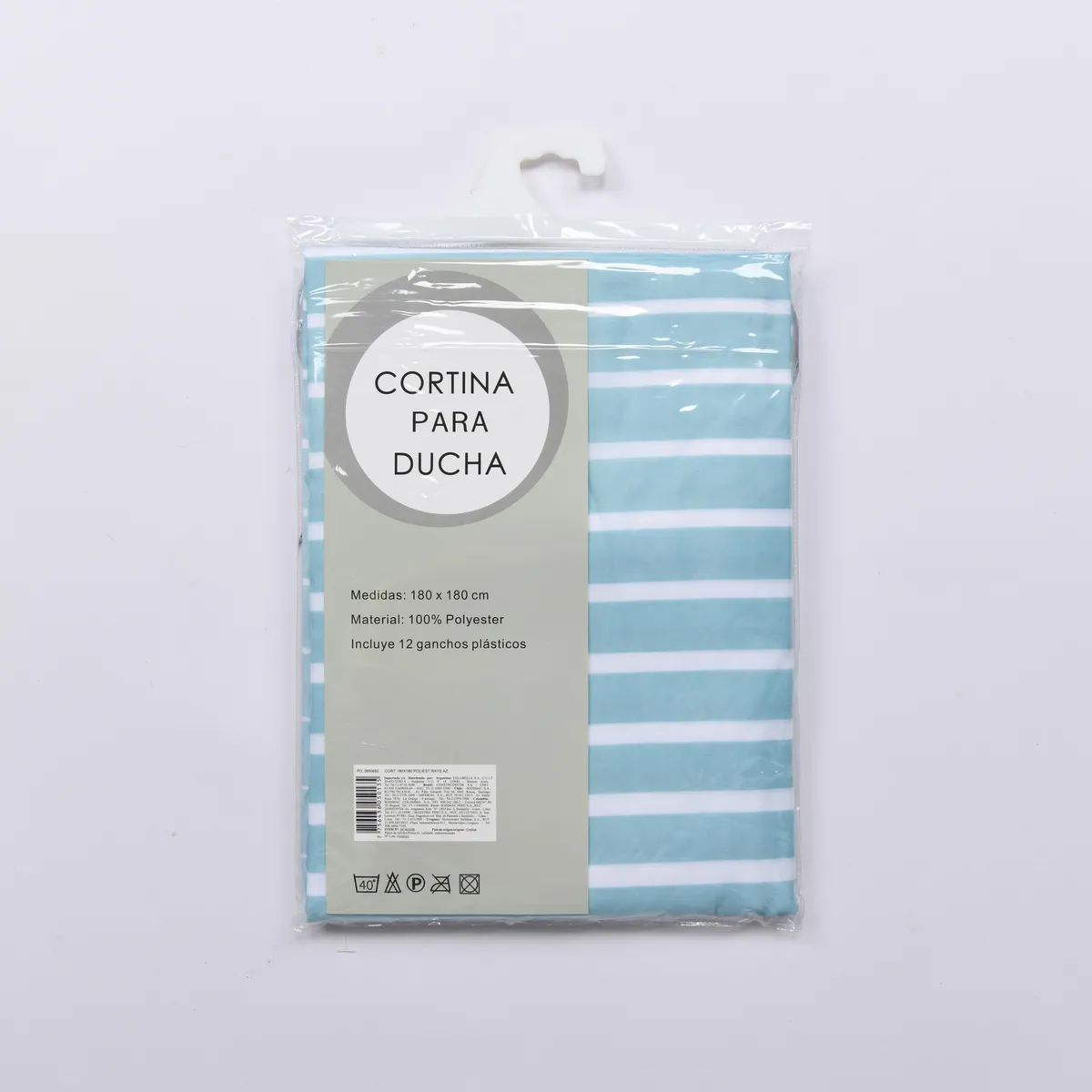 CASA BONITA - Cortina de Baño Rayas Estampadas 180x180cm Celeste