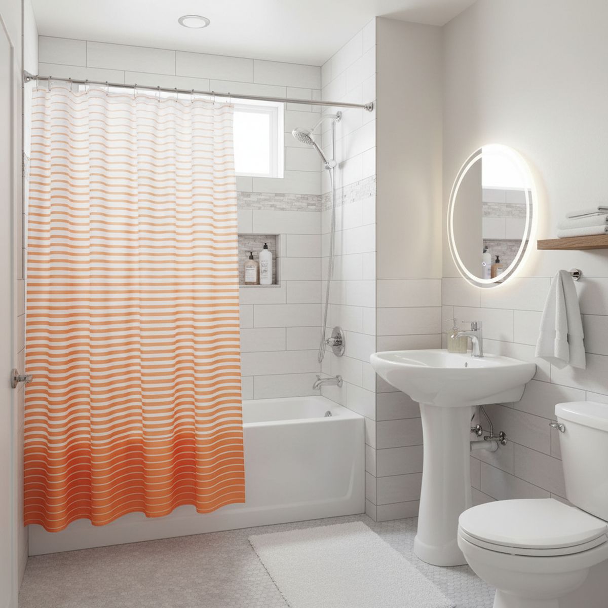 CASA BONITA - Cortina de Baño Rayas Estampadas 180x180cm Naranja