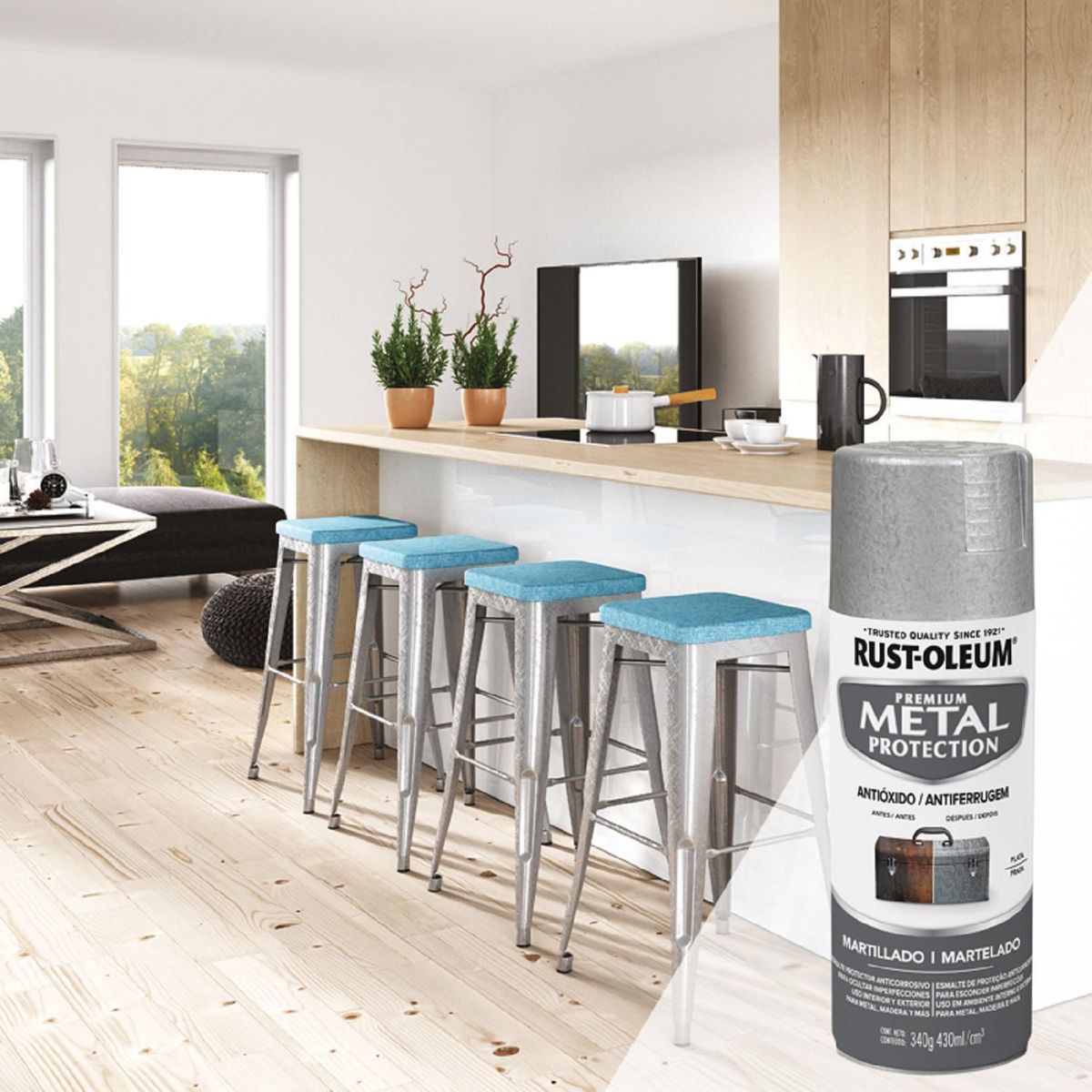 RUST OLEUM - Spray de Superficies Metálicas Metal Martillado Plata 340 Gr