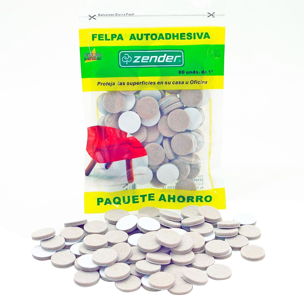 ZENDER - Deslizador para Muebles de Felpa Adhesiva x 80 unid