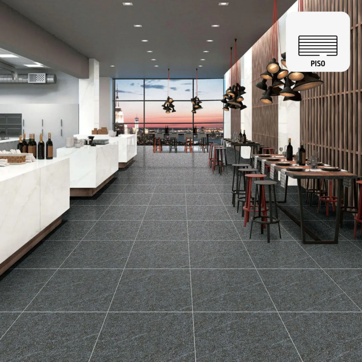 HOLZTEK - Gres Porcelanico Gris Oscuro Cementicio 60X60cm 1.44m2 Pimienta