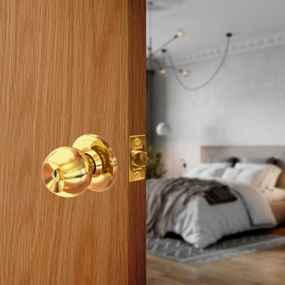 FORTE - Cerradura de Pomo Dormitorio Dorado.