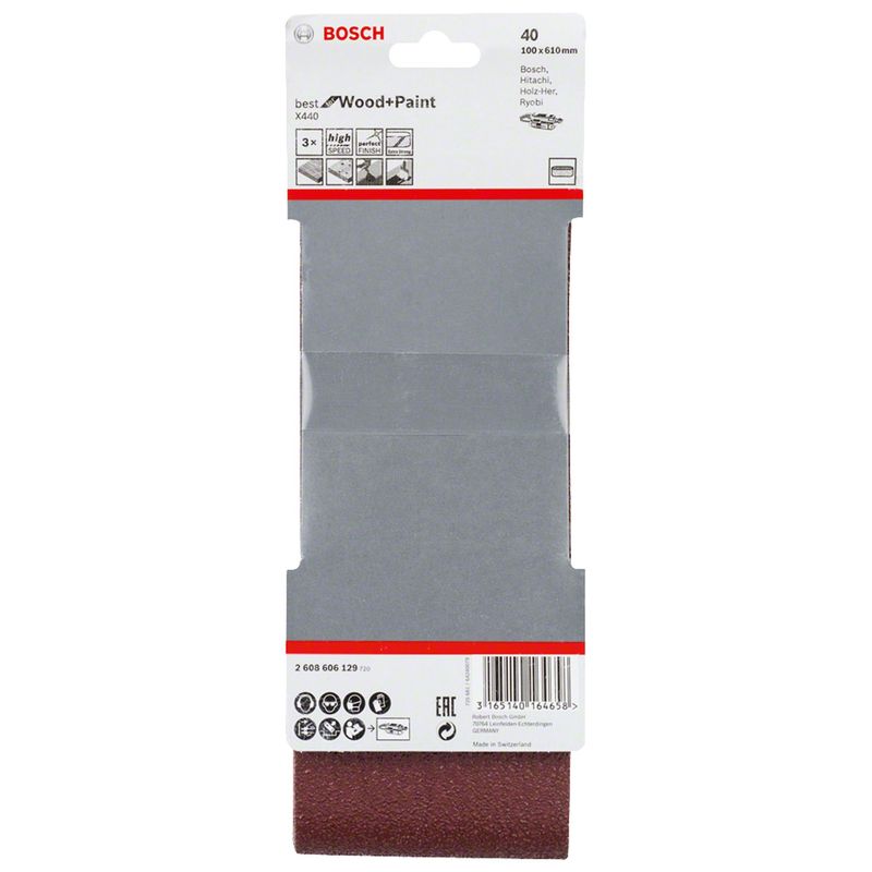 BOSCH - Lija de Banda G40 100 x 610 mm x 3 Unid.