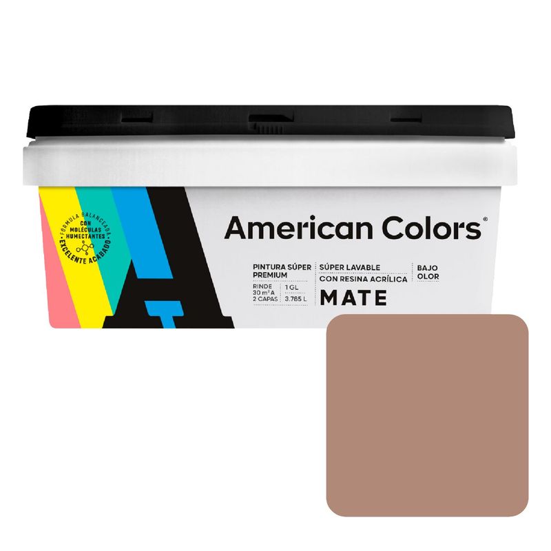 AMERICAN COLORS - Pintura American Latex Mate Castaño 1GL