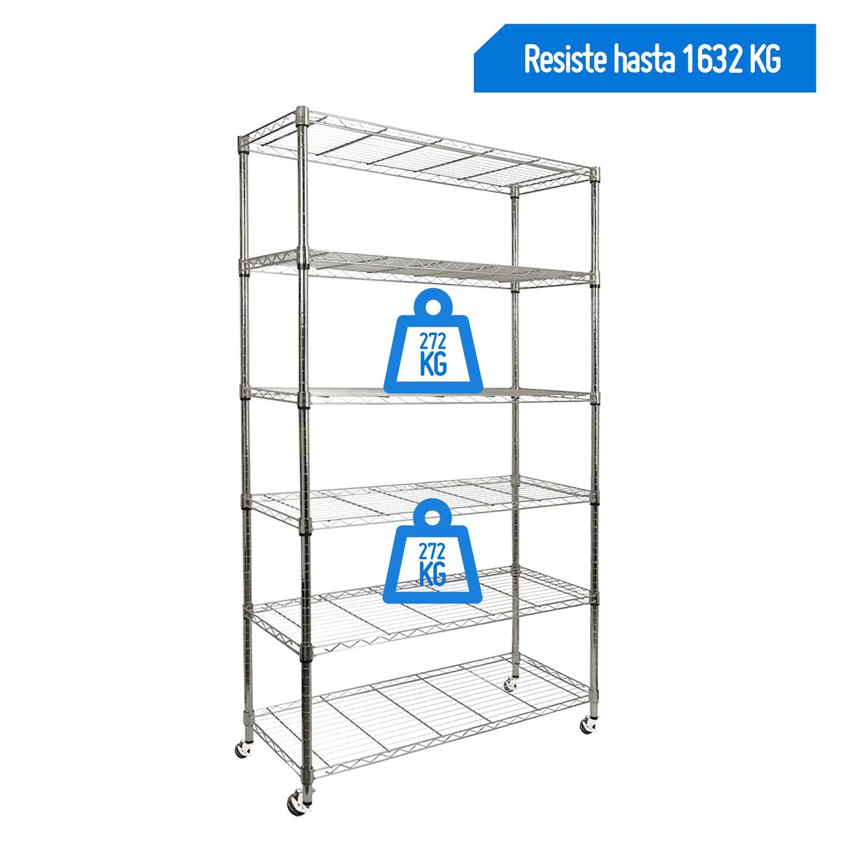 SEVILLE - Estante cromado 45x121x183cm con ruedas 1632 kg
