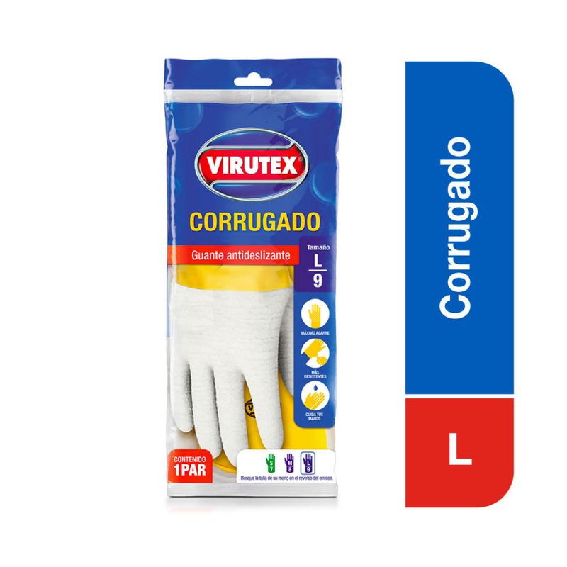 VIRUTEX - Guantes de Látex Corrugado Talla L  - Amarillo