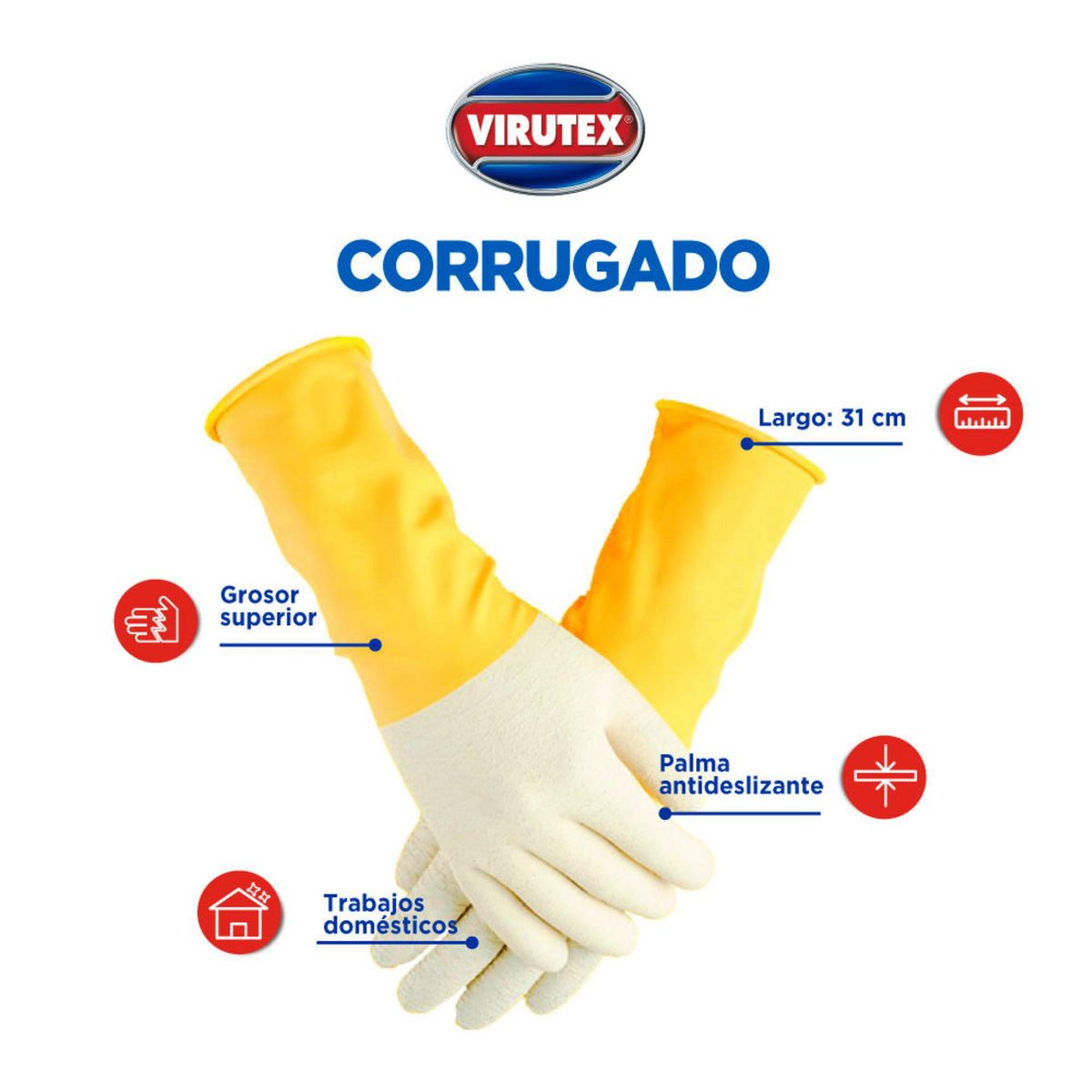 VIRUTEX - Guantes de Látex Corrugado Talla L - Amarillo