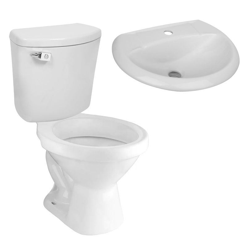 TREBOL - Lavamanos Sobre Pedestal Trebol Eco Blanco + Tanque Inodoro Trebol Rapid Jet Blanco + Taza Universal Blanca