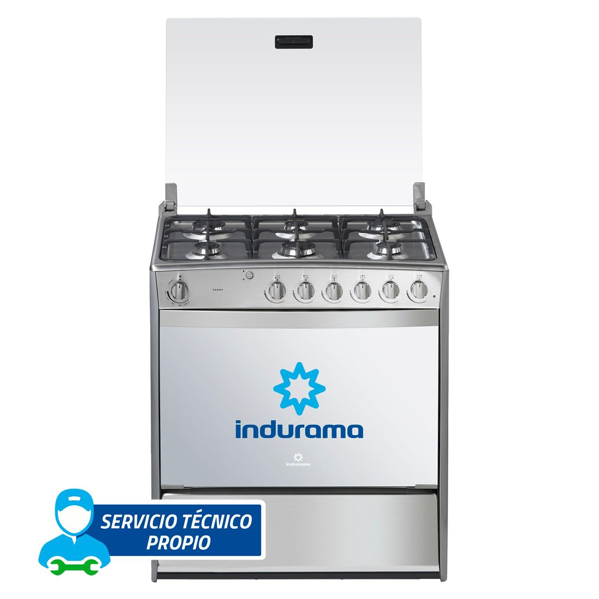 INDURAMA - Cocina Indurama a Gas 6 Hornillas Parma Quarzo Croma