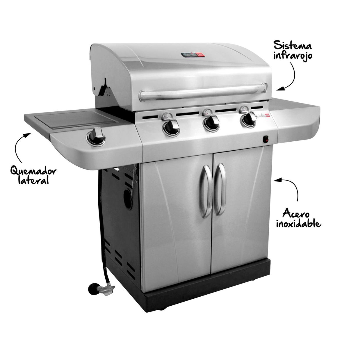 CHARBROIL - Parrilla a Gas Char-Broil 140x116x69cm 3 Quemadores + 1 Quemador Lateral