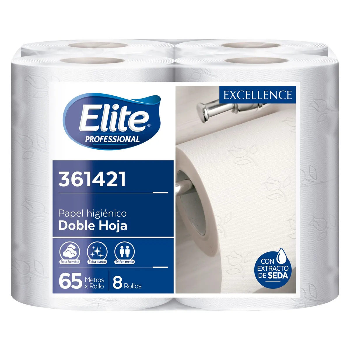 ELITE PROFESSIONAL - Papel Higiénico Doble Hoja Elite X8 Rollos 65M
