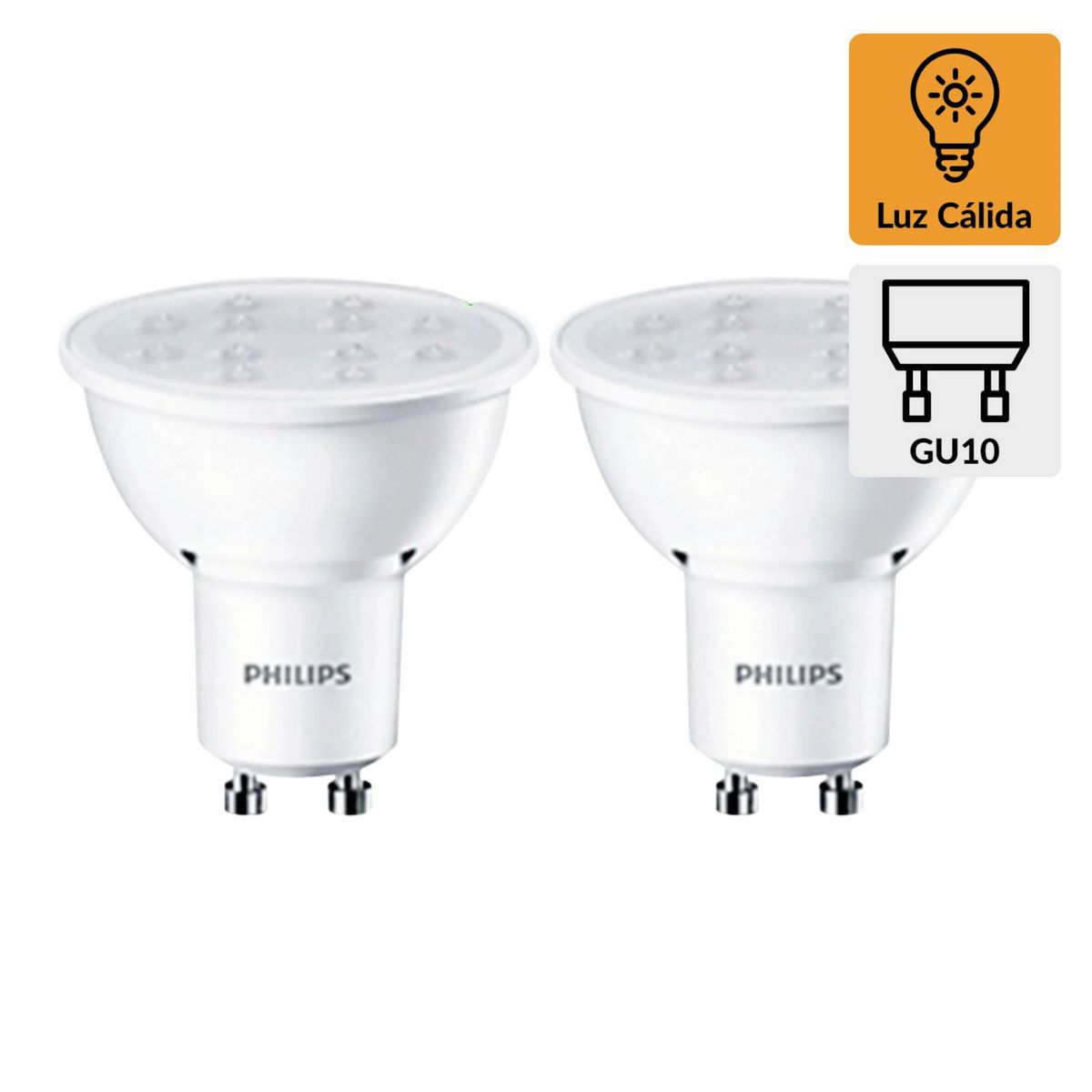 PHILIPS - Pack x2 Foco LED Dicroico Gu10 4W Luz Amarilla