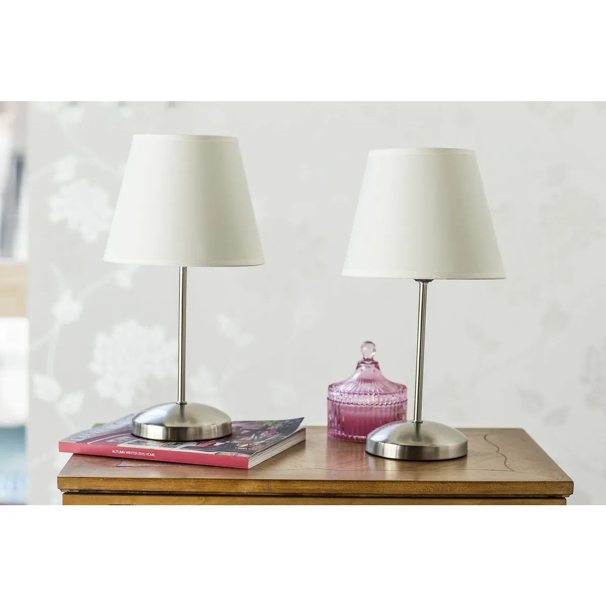 CASA BONITA - Lámpara de Mesa X2 1L E27 Niquel/ blanco