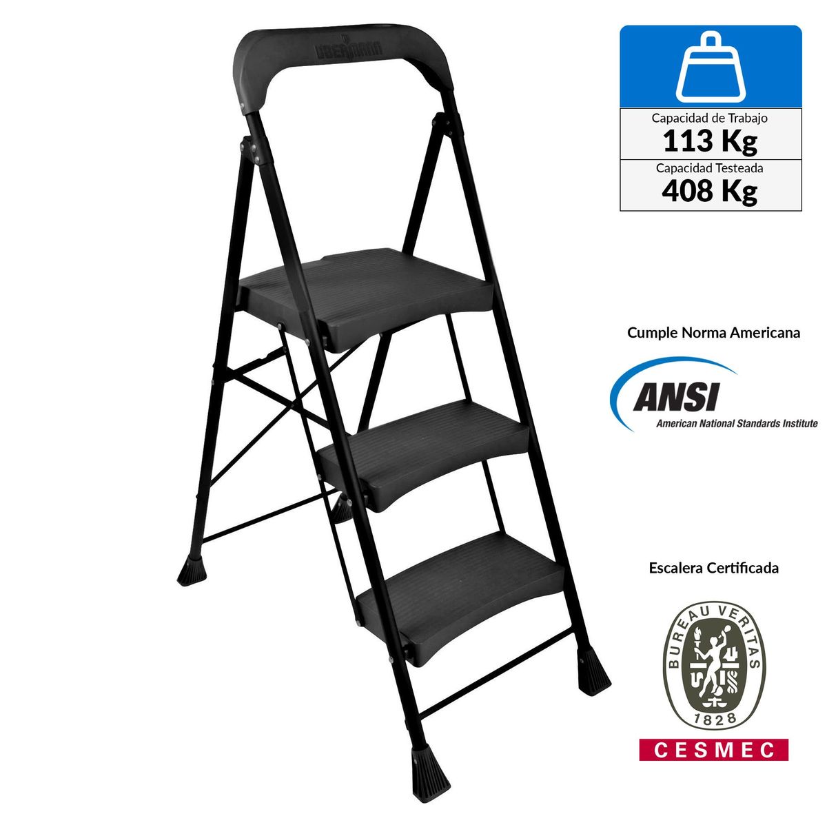 UBERMANN - Escalera de tijera de Acero 3 pasos